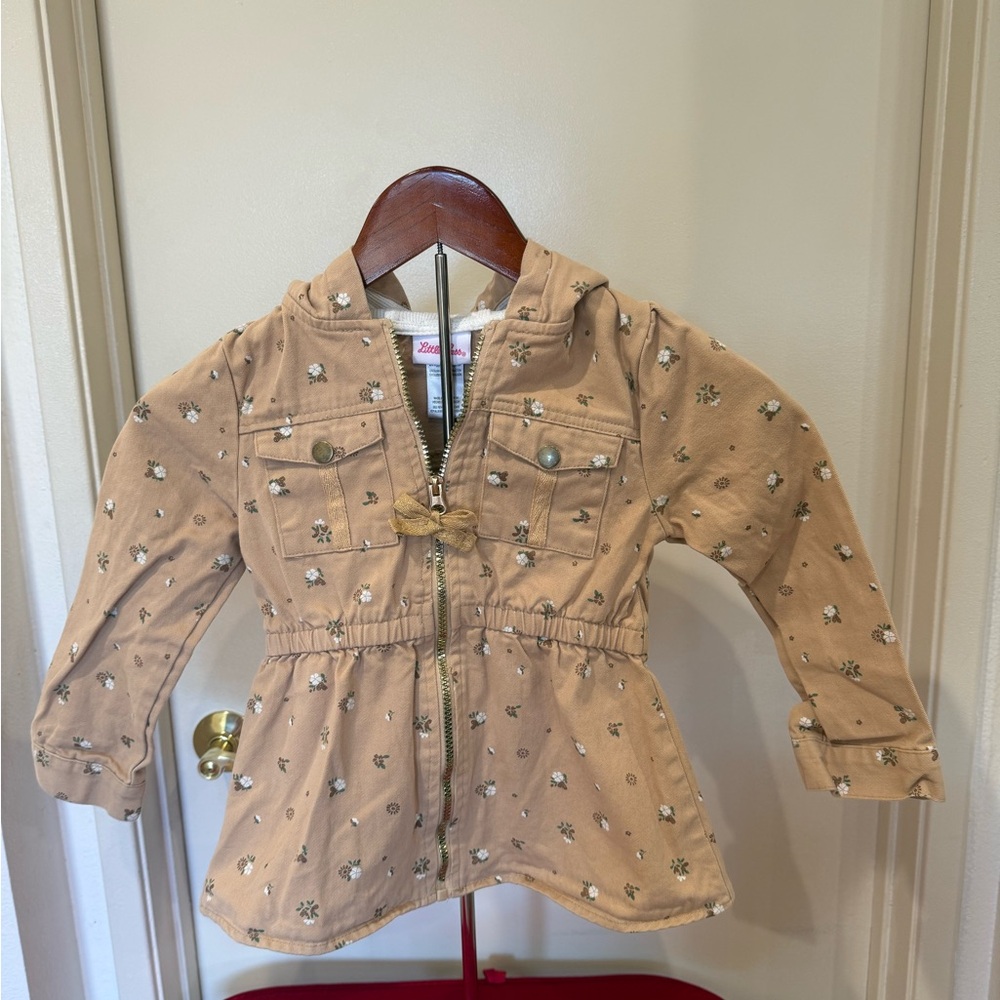 Little Lass Beige Floral Hooded Jacket Size 6
